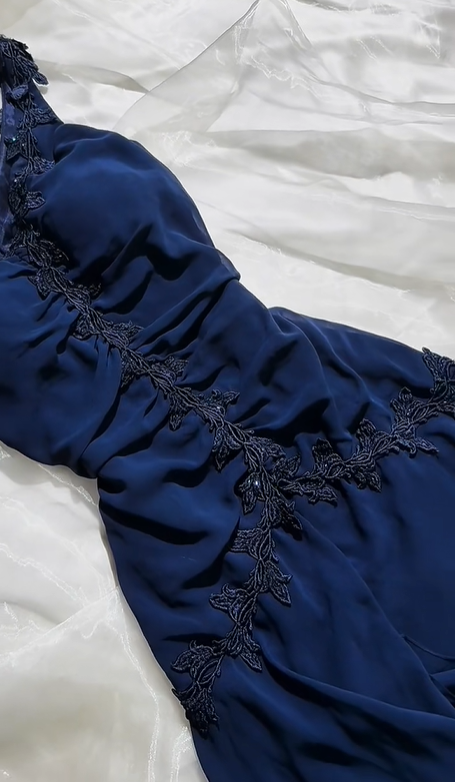 Navy Blue Irregular Neckline Fitted Waist Slim Long Prom & Evening Party Dress gh8527