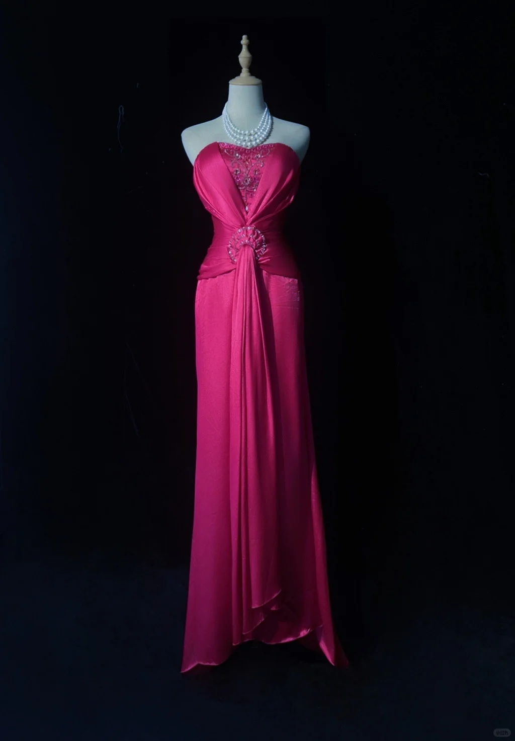 Fuchsia Satin Prom Dress V Neck Ruched Bodice Rhinestone Waist Long Sash Formal Gown with Ruffle Shrug gh9557
