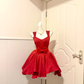 Red Sleeveless Short Cocktail Dress, Sweetheart Neck Wide Strap Homecoming Gown With Big Bow Waist & Irregular Flare Skirt gh9165