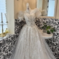 White Puff Sleeve Square Neck Waist-Cinched Full Flared Long Romantic Dress, Wedding Gown gh7678