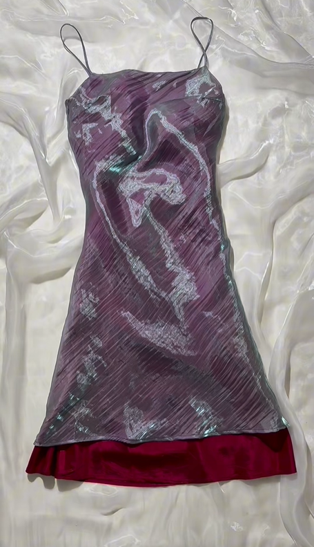 Elegant Vintage Magenta Satin Prom & Evening Party Dress, Spaghetti Straps, Fitted Waist Silhouette gh8580
