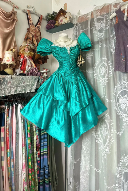 Teal Fitted Waist Slim Retro Elegant Prom Dress, Evening Gown gh7207