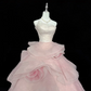 Blush Pink Strapless Cinched Waist Long Romantic Dress with Multi-Layer Voluminous Skirt, Wedding Gown gh7930