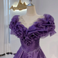 Purple Floral V-Neck Waist-Cinched Fitted A-Line Long Evening Dress, Fairy Gown, Romantic Gown gh7398