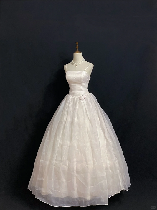 Blush Pink Spaghetti Strap Romantic Gown, Cinched Waist, Voluminous Princess Skirt, Wedding Dress & Bridal Gown gh8281