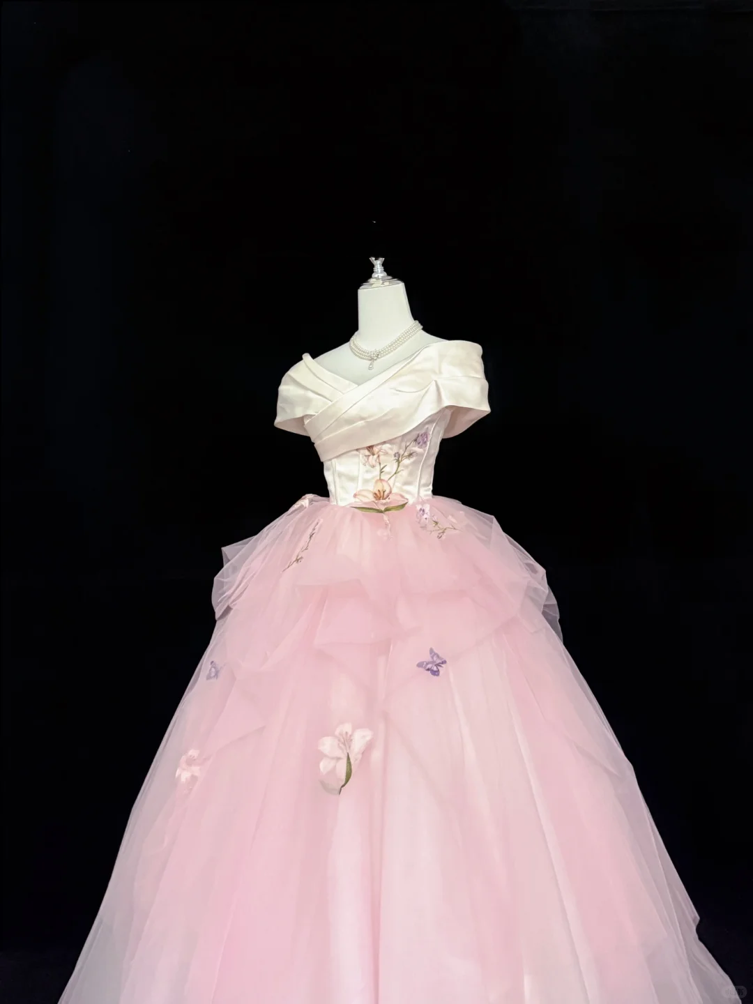 Blush Pink Satin Cinched Waist Voluminous Tulle Skirt Long Elegant Romantic Dress, Wedding Gown gh7845