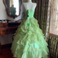 Fresh Green Spaghetti Strap Waist-Cinched Voluminous Skirt Prom Dress, Birthday Ball Gown, Evening Party Gown gh7280