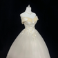 Soft Pale Yellow Off-the-Shoulder Embroidered Cinched Waist Voluminous Princess Skirt Romantic Dress, Wedding Gown gh8016