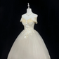 Soft Pale Yellow Off-the-Shoulder Embroidered Cinched Waist Voluminous Princess Skirt Romantic Dress, Wedding Gown gh8016