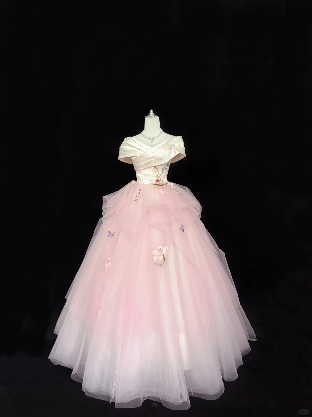 Blush Pink Satin Cinched Waist Voluminous Tulle Skirt Long Elegant Romantic Dress, Wedding Gown gh7845
