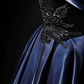 Navy Blue Off-Shoulder Waist-Cinched Fitted Full Flared Long Evening Dress, Fairy Gown, Romantic Gown gh7478