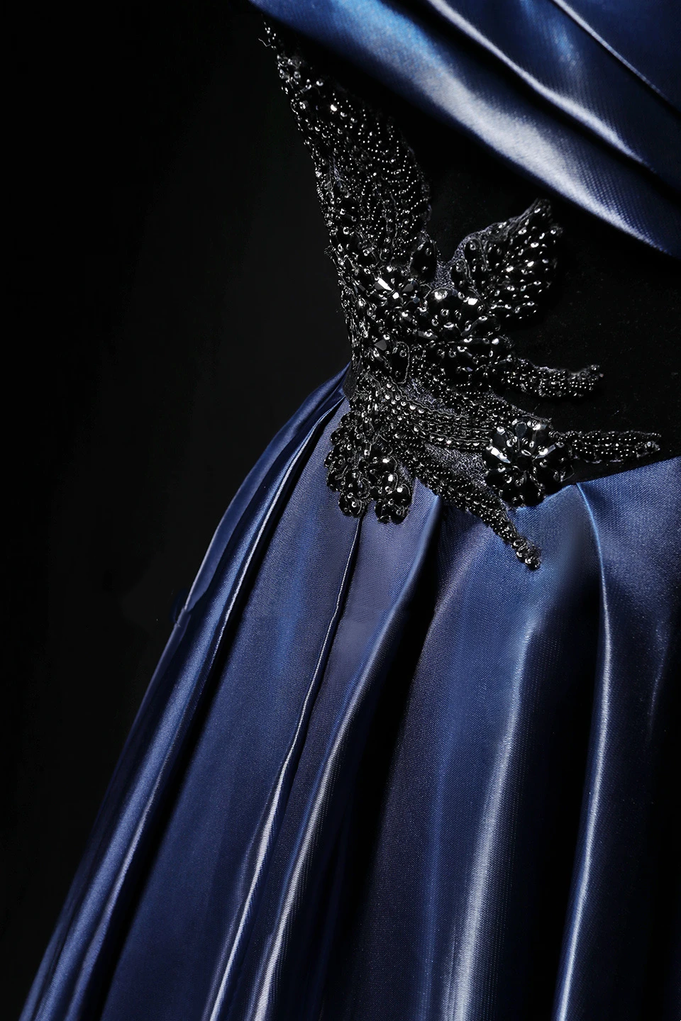 Navy Blue Off-Shoulder Waist-Cinched Fitted Full Flared Long Evening Dress, Fairy Gown, Romantic Gown gh7478