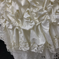 Off White Strapless Romantic Gown, Lace Fabric, Cinched Waist, Voluminous Tiered Skirt with Lace Trim, Wedding Gown gh8105