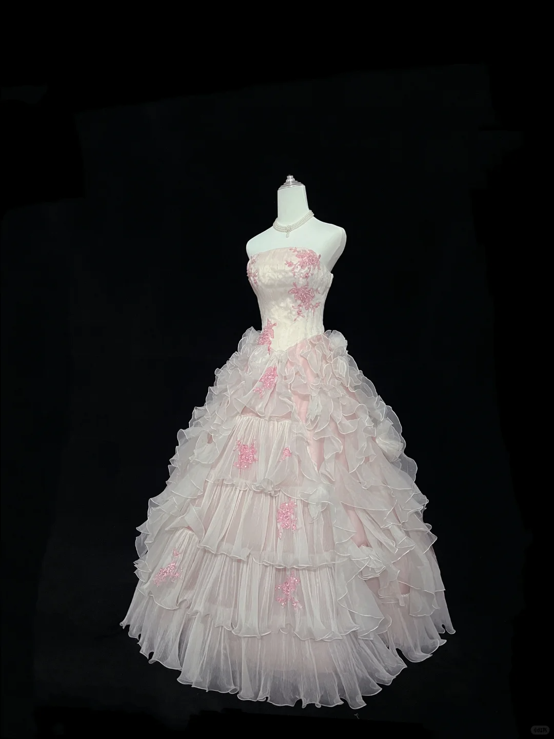 Blush Pink Strapless Cinched Waist Ruffled Edge Voluminous Skirt Girly Romantic Dress, Wedding Gown gh8066