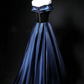 Navy Blue Off-Shoulder Waist-Cinched Fitted Full Flared Long Evening Dress, Fairy Gown, Romantic Gown gh7478