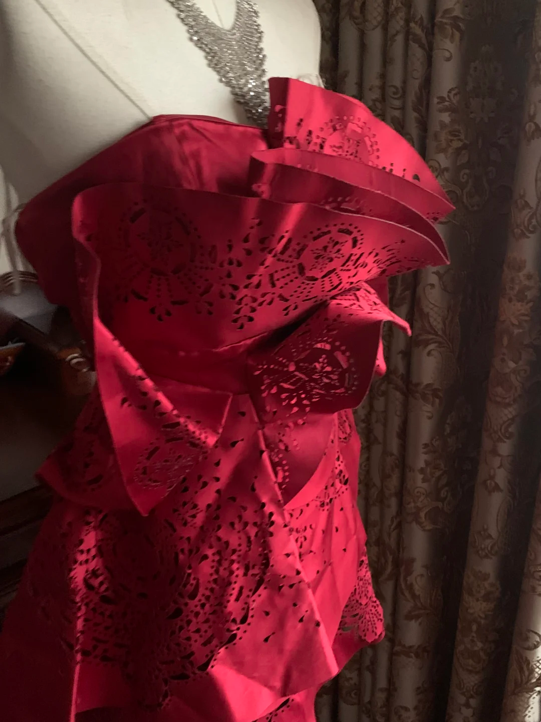 Red Strapless Waist-Cinched Cutout Elegant Prom Dress, Evening Gown, Graduation Prom Dress gh7251