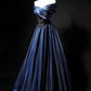 Navy Blue Off-Shoulder Waist-Cinched Fitted Full Flared Long Evening Dress, Fairy Gown, Romantic Gown gh7478