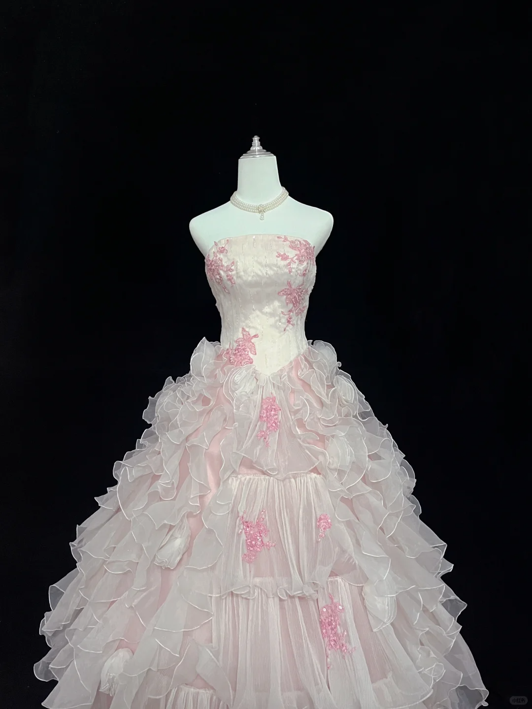 Blush Pink Strapless Cinched Waist Ruffled Edge Voluminous Skirt Girly Romantic Dress, Wedding Gown gh8066