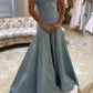 Blue elegant simple off-shoulder tulle long ball gown evening dress gh3018