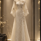 ✨Girlhomeshops-Ivory Lace Qipao Bridal Dress High Collar Bell Sleeve with 3D Flowers & Pearl Beading gh10315