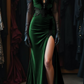 Girlhomeshops-Burgundy lace sweetheart neckline slit sexy long velvet prom dress gh5431