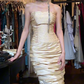 Champagne Satin Strapless Mermaid Evening Gown Beaded Bodice Ruched Skirt Long Prom Dress gh9722