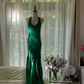 Grün, wunderschön glänzend, modisch, elegant, zarte Spitze, Perlenbesatz, lang, Satin-Chiffon, Ballkleid, Abendkleid für Geburtstage/Hochzeitsgäste/Urlaubspartys, Ballkleid, Valentinstags-Date-Kleid, gh4037