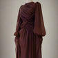 Robe de soirée bordeaux à manches longues, coupe trapèze, robe de bal, gh4317