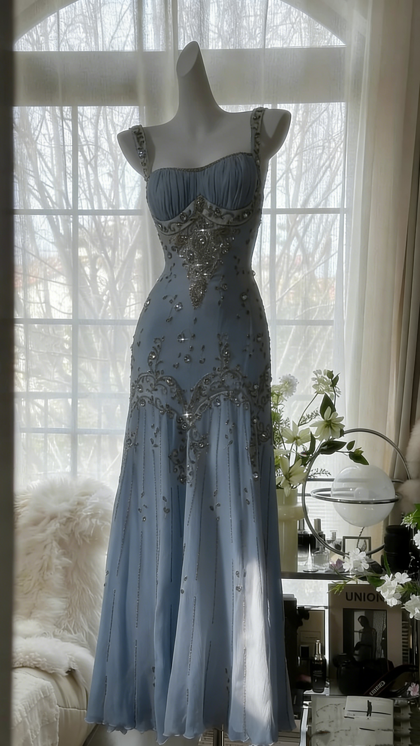 Elfenbeinfarbenes Vintage-Kleid, elegant, glänzend, exquisite Strass-Perlen, langes Chiffon-Ballkleid, Abendkleid, Geburtstagspartykleid, Abschlussballkleid, Abschlusskleid, gh3945