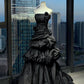Schwarzes, elegantes, plissiertes langes Abendkleid/Ballkleid gh7085
