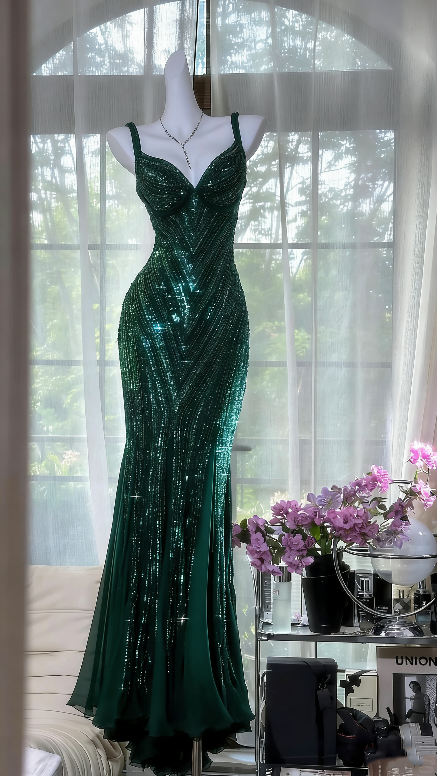 Robe de soirée longue et élégante, luxueuse et luxueuse, avec perles, style violet, gh4889