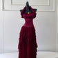 Burgundy Vintage Long Satin Ball Gown Birthday Party Dress Evening Dress gh4409