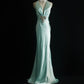 girlhomeshops-Mint Green Satin Halter Sleeveless Floor-Length Beaded Mermaid Evening Gown gh6307