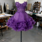 girlhomeshops-Blue Delicate Beaded Short Tulle Dress, Homecomming Birthday Dress gh6163