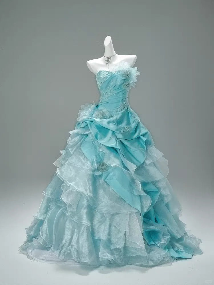 Blaues Kleid für Erwachsene, süß, elegant, Tüll, langes Ballkleid, Abendkleid, gh4468