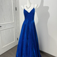 Sapphire Blue Spaghetti Strap Waist-Cinched Full Skirt Prom Gown, Evening Party Formal Dress gh7233