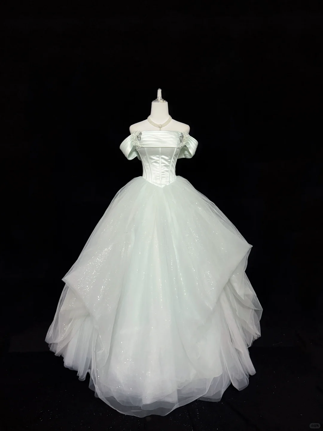 Sage Green Off-the-Shoulder Cinched Waist Voluminous Princess Skirt Long Romantic Dress, Wedding Gown gh7865