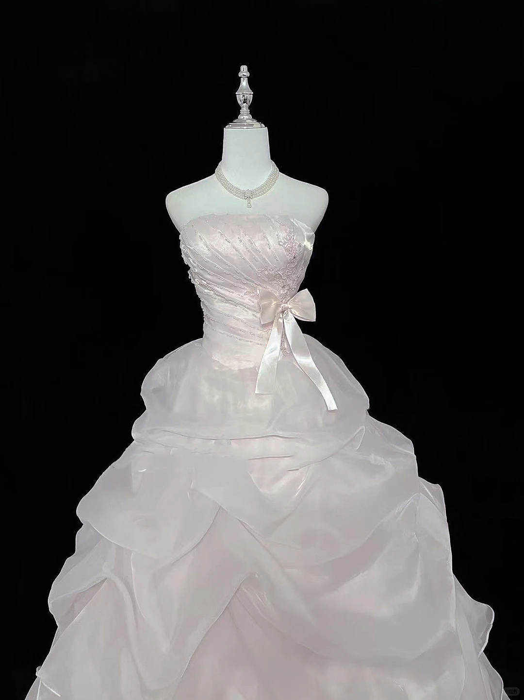 Light Pink Strapless Cinched Waist Voluminous Princess Skirt Long Romantic Dress, Wedding Gown gh7952