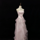 Blush Pink Spaghetti Straps, Cinched Waist, Voluminous Princess Skirt Romantic Dress, Wedding Gown gh8088