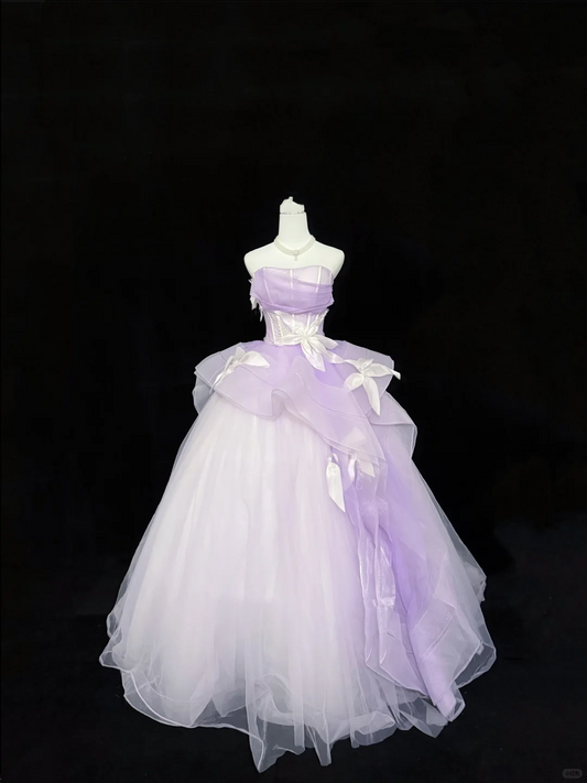 Lavender Spaghetti Strap Cinched Waist Voluminous Princess Skirt Romantic Dress, Wedding Gown gh7912