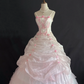 Blush Pink Spaghetti Strap Embroidered Romantic Gown, Fitted Waist, Voluminous Princess Skirt, Wedding Dress & Bridal Gown gh8263