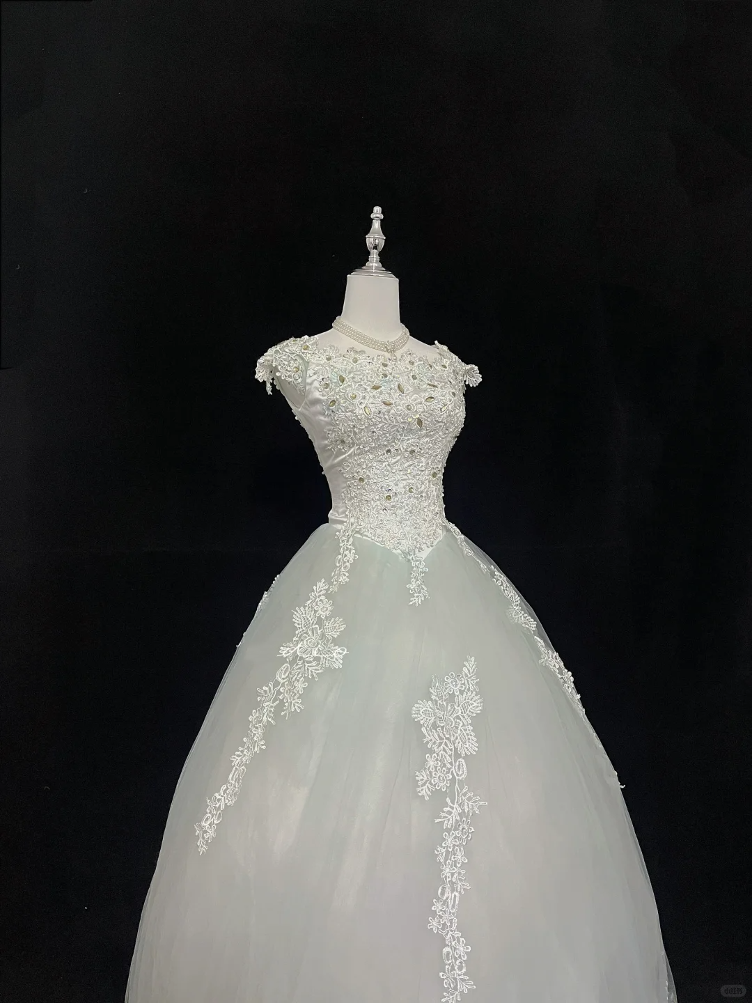Light Green Embroidered Cinched Waist Voluminous Skirt Long Romantic Dress, Wedding Gown gh8048