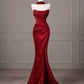 Robe de soirée longue en satin bordeaux à dos nu et queue de poisson gh4546