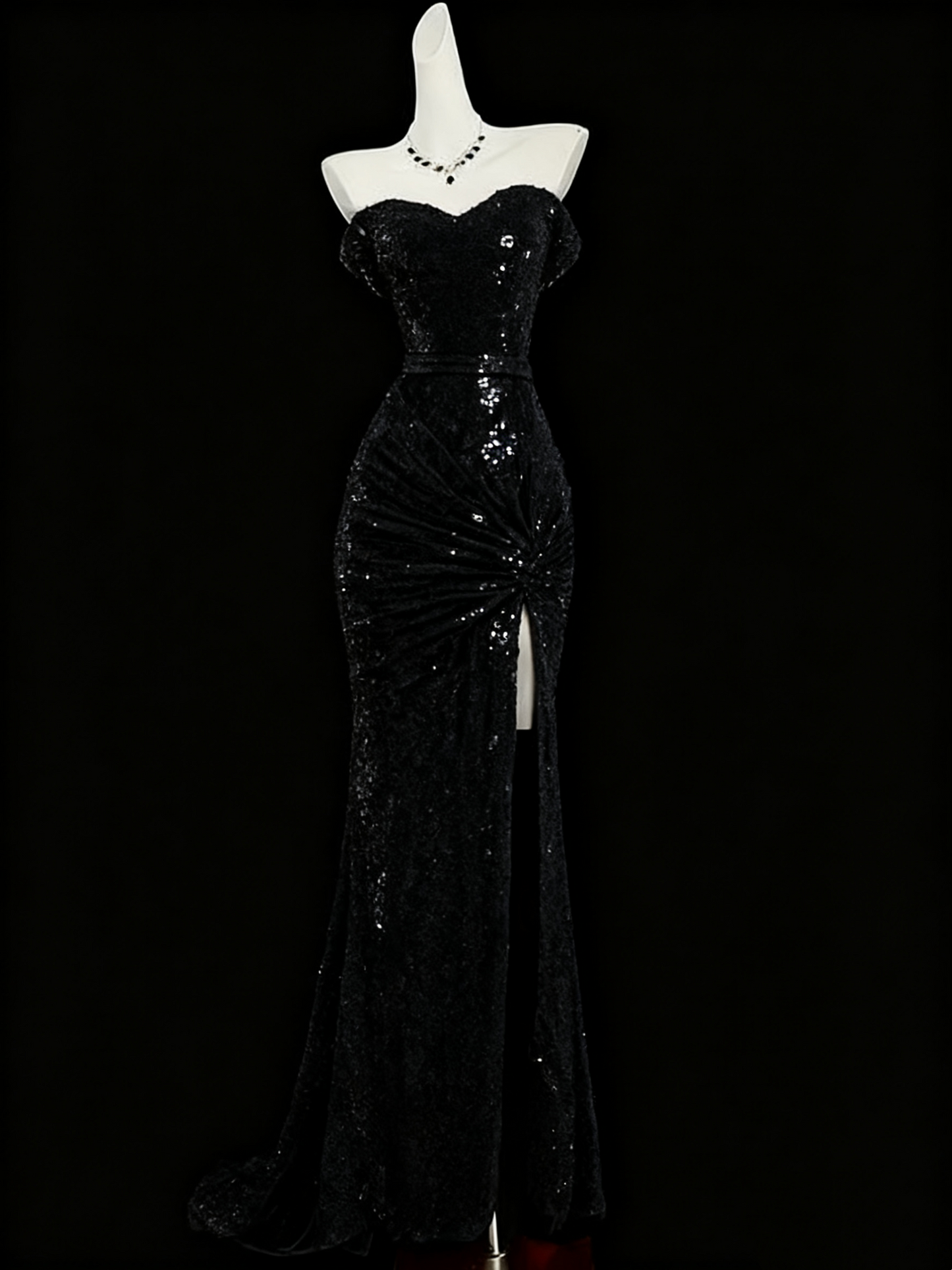 Robe de soirée bordeaux brillante à paillettes et queue de poisson gh4363