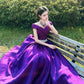 Langes, violettes Satin-Ballkleid gh6902
