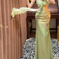 Green Floral Beads Exquisite Long Satin Ball Gown Evening Gown Party Gown Graduation Gown gh4254