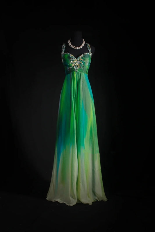Green Gradient Exquisite Bead Decoration Long Formal Dress gh6768