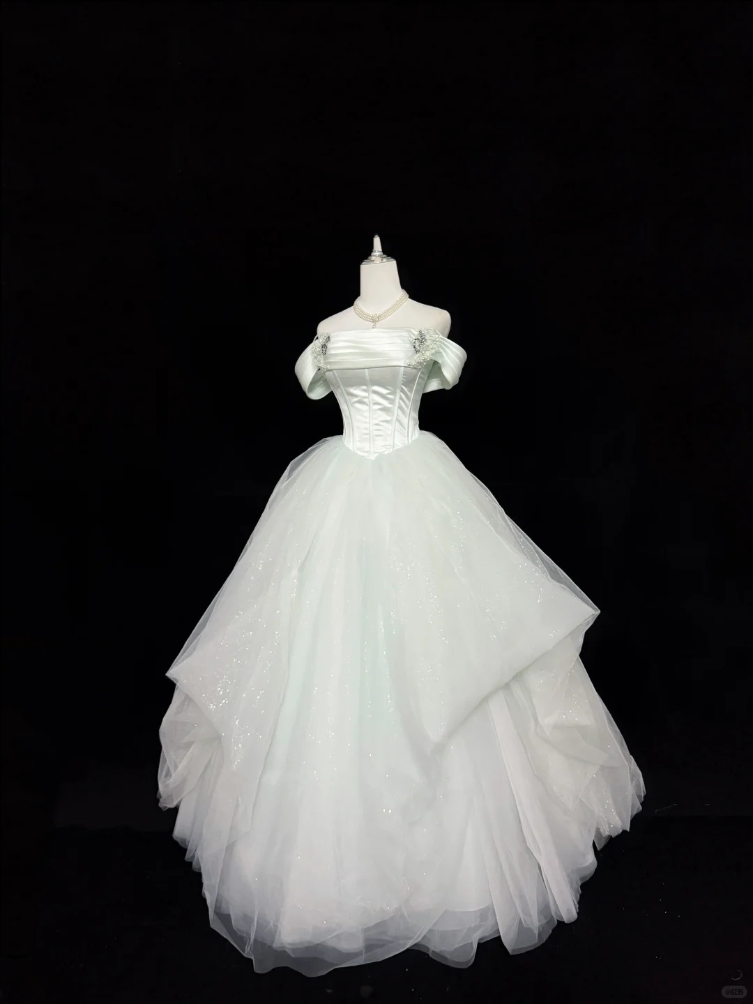 Sage Green Off-the-Shoulder Cinched Waist Voluminous Princess Skirt Long Romantic Dress, Wedding Gown gh7865