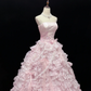 Light Pink Strapless Lovely Romantic Gown, Fitted Waist, Fluffy Tiered Skirt, Wedding Dress & Bridal Gown gh8172