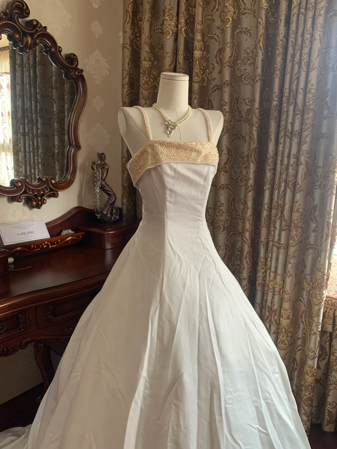White Spaghetti Strap Waist-Cinched Voluminous Skirt Elegant Vintage Prom Gown, Graduation Dress, Wedding Dress gh7263